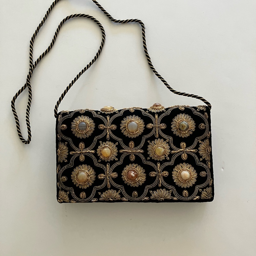 Embellished Black Velvet Evening Clutch Bag